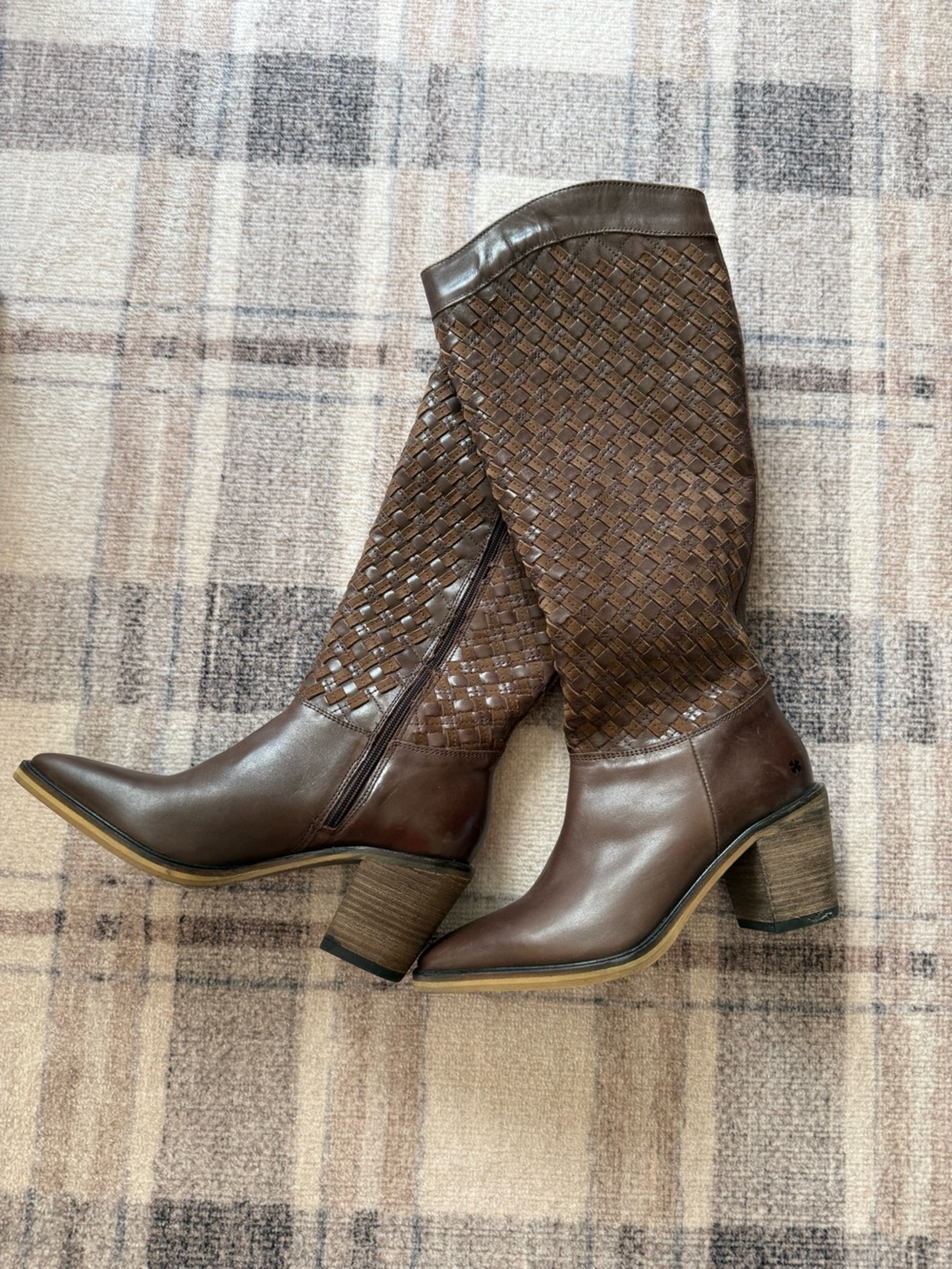 Lucky Brand Brown Woven Leather Mid-Calf Boots